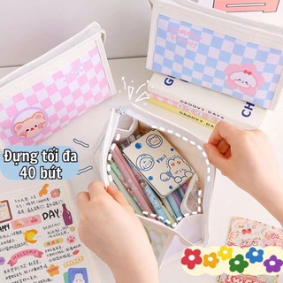 Túi Đựng Bút Tam Giác Da PU Mềm Mịn Kẻ Caro Size Lớn Hot Trend Cute Bóp Viết Chống Nước