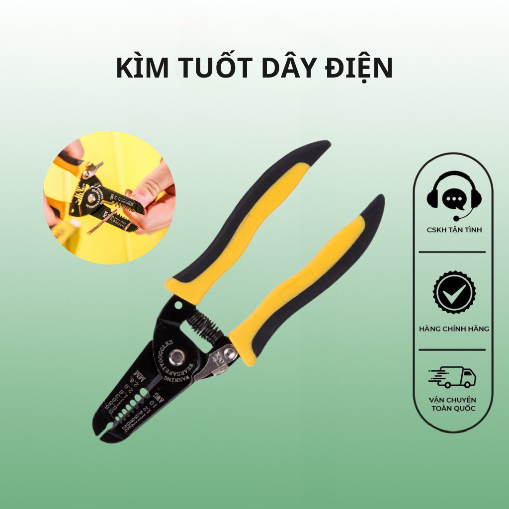 Kìm Cắt Tuốt Dây Điện Deli Thép Carbon 0.6-2.6mm 2 Chức Năng Tuốt và Cắt DL2607