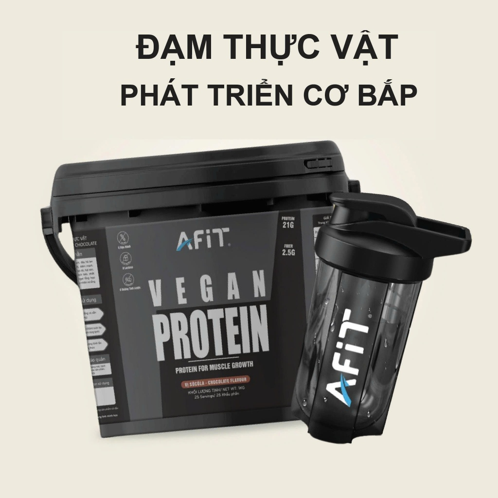 Bột Đạm Thực Vật VEGAN PROTEIN AFIT, Không Mầm Đậu Nành 1KG + Tặng Bình Lắc