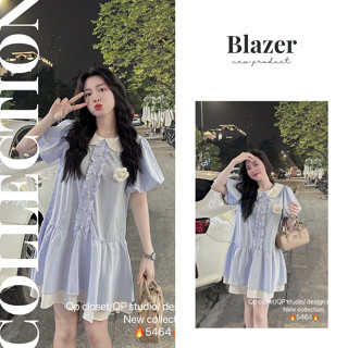 Đầm bầu babydoll dự tiệc , váy bầu thiết kế sang chảnh cổ bèo tay phồng phối hoa cúc ngọc lên dáng xinh miễn chê