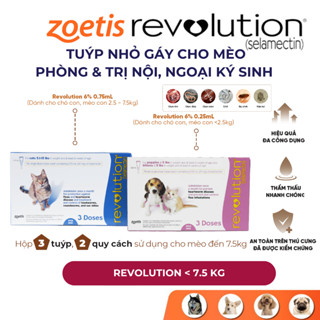  Tuýp nhỏ gáy cho mèo 2.5-7.5kg Revolution phòng và trị nội ngoại ký sinh trùng trừ rận tai sau 1 lần sử dụng 
