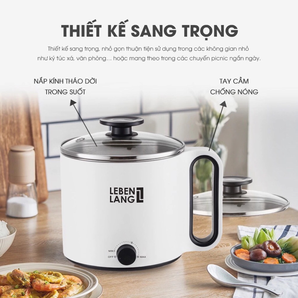 Nồi Lẩu Điện Mini Đa Năng Chống Dính Lebenlang LBEC0808 1500ml
