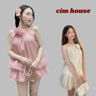 Váy cổ yếm dáng bí đính nơ dáng xoè chất tơ xốp mặc đi du lịch, đi biển kèm quần bảo hộ - MV152 CIMHOUSE