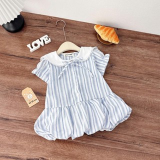 Vivi Baby Váy Cộc Tay Kẻ Xanh Kẻ Hồng Cổ Thủy Thủ Chất thô mềm xinh xắn cho bé gái 8-20kg