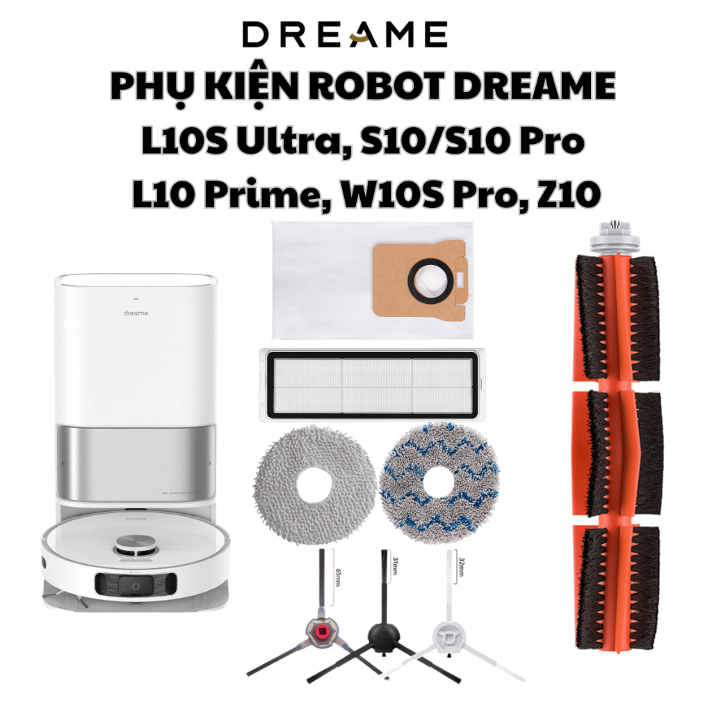 PHụ kiện Lọc Khăn Giẻ Lau Chổi Túi rác Robot hút bụi Xiaomi Dreame L10S Ultra, S10, S10, Z10, W10