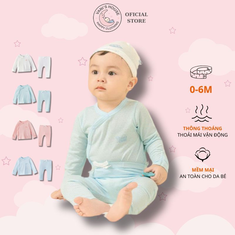 Bộ dài cho bé sơ sinh bé trai bé gái cúc chéo Chaang sóng BOSS2025D08