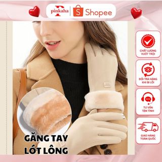   TẶNG DÂY CỘT TÓC  Găng Tay Nữ Da Lộn Lót Lông Dày Giữ Ấm Mùa Đông PINKAHA Chạm Cảm Ứng Chống Thấm Nước 