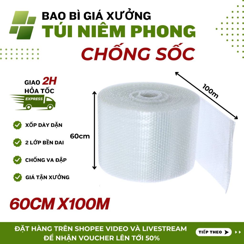 Xốp Chống sốc 100m Cuộn bóng khí gói hàng chống va đập giá rẻ - Bao Bì Giá Xưởng