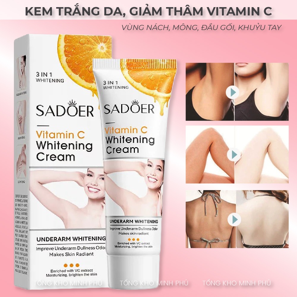 Kem Trắng Da Giảm Thâm Nách, Mông, Đầu Gối, Khuỷu Tay SADOER 50g Vitamin C Whitening Mờ Đốm Thâm Và 