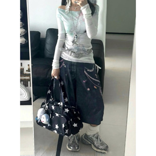 Quần Short Jean BlueBloa Rainbow Ống Rộng - Quần Short Jean Lửng Nam Nữ Hoạ Tiết In Xanh Mài