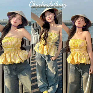 Áo Quây Cúp Ngực Bồng Sang Chảnh , Áo Cúp Ngực Bánh Bèo Kẻ Caro - Chuchaclothing