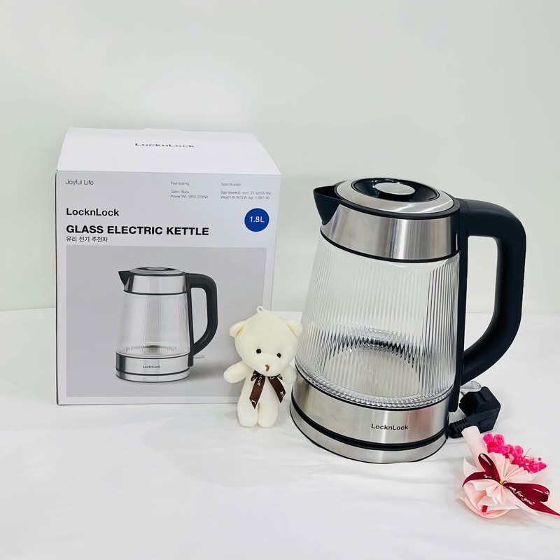 Ấm đun siêu tốc LocknLock 1.8L thân bình thủy tinh công suất 1850W EJK256BLK