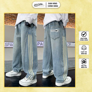 Quần Jean Dáng Xuông Trơn Nẹp Viền Phong Cách Thể Thao Cho Bé Trai - Vải Jeans Mềm Thoải Mái