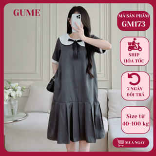  Váy bầu công sở Gume đầm bầu bigsize suông đuôi cá cổ sen  đính nơvải đũi xước mặc đi làm GM173 
