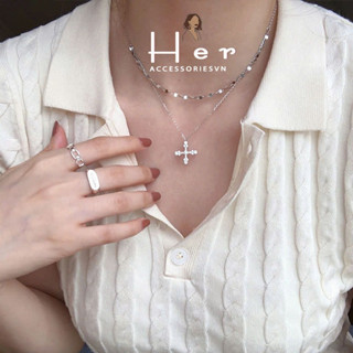 Dây chuyền thánh giá dài nữ phong cách y2k , Vòng cổ chữ thập 2 tầng phong cách Âu Mỹ độc đáo Her Accessories C153