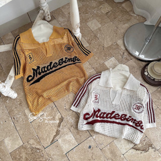 Áo Polo Len Lưới Cổ V Dáng Rộng Hoạ Tiết Thêu Chữ “ Madebinbu” Hàng QC 2 Màu