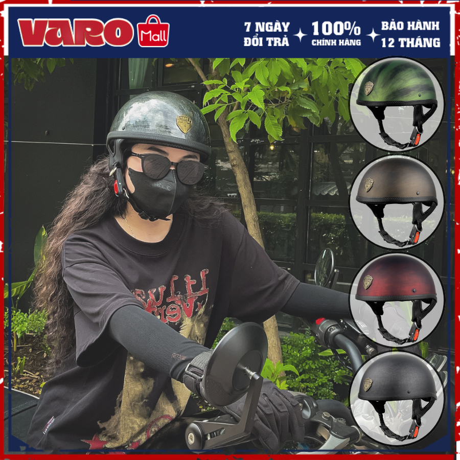 Mũ Bảo Hiểm Nửa Đầu VARO Scratch Xước Freesize Dành Cho Nam &Nữ Đạt Chuẩn Quatest 2 Bao Đập Bao Test