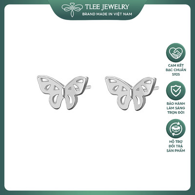 Khuyên tai bạc nữ TLEE cánh hồ điệp trơn nhỏ nhắn dễ thương TLEEJEWELRY B0525