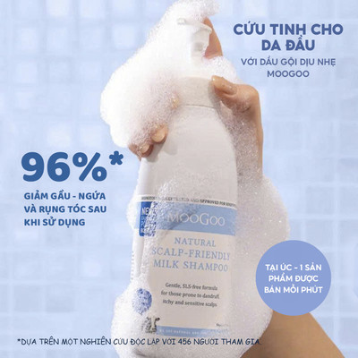 Dầu Gội Thiên Nhiên MooGoo – Dịu nhẹ cho da đầu nhạy cảm, giảm gàu, chống rụng tóc không SLS, 500ml