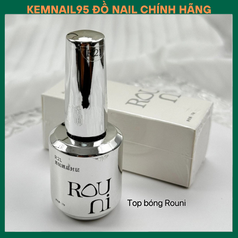 Top bóng bỏng Rouni igel ouboli hoa hồng top coat phủ bóng chuyên dụng làm nail chai 15ml kemnail95