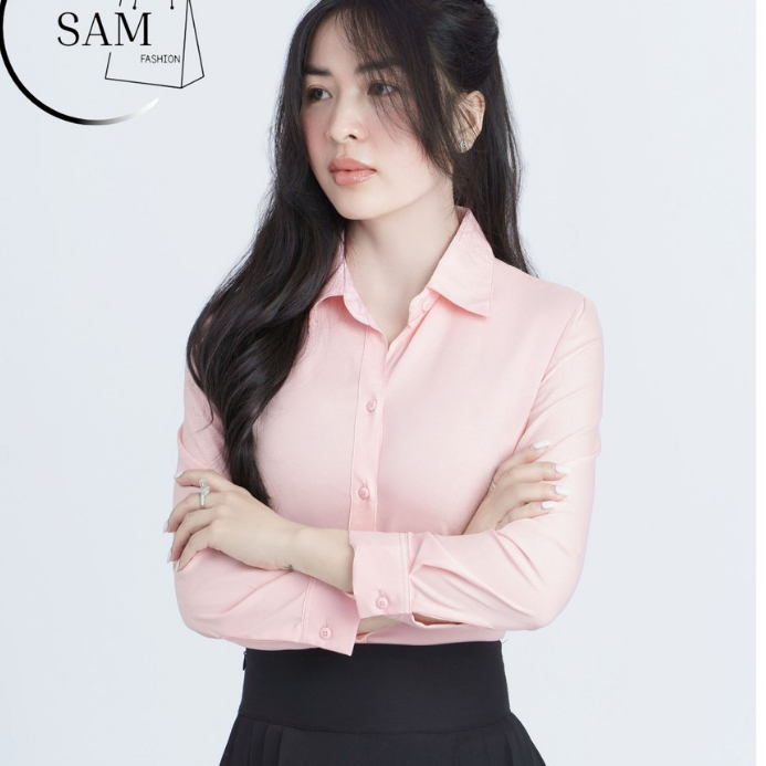 Áo sơ mi nữ tay dài công sở thanh lịch quý phái,chất vải lụa trơn,không nhăn,thoáng mát