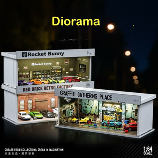 Mô hình bãi đỗ xe,Diorama Garage trưng bày xe 6 slot tỉ lệ 1:64 formex, có đèn, meca chống bụi