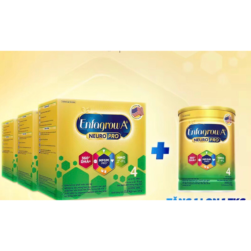 (hsd 10/26 tro di) bộ 3 , 4 hộp sữa bột enfagrow 4 Neuropro vị nhạt dễ uống 2,2kg 2.2kg hoặc 1,7kg