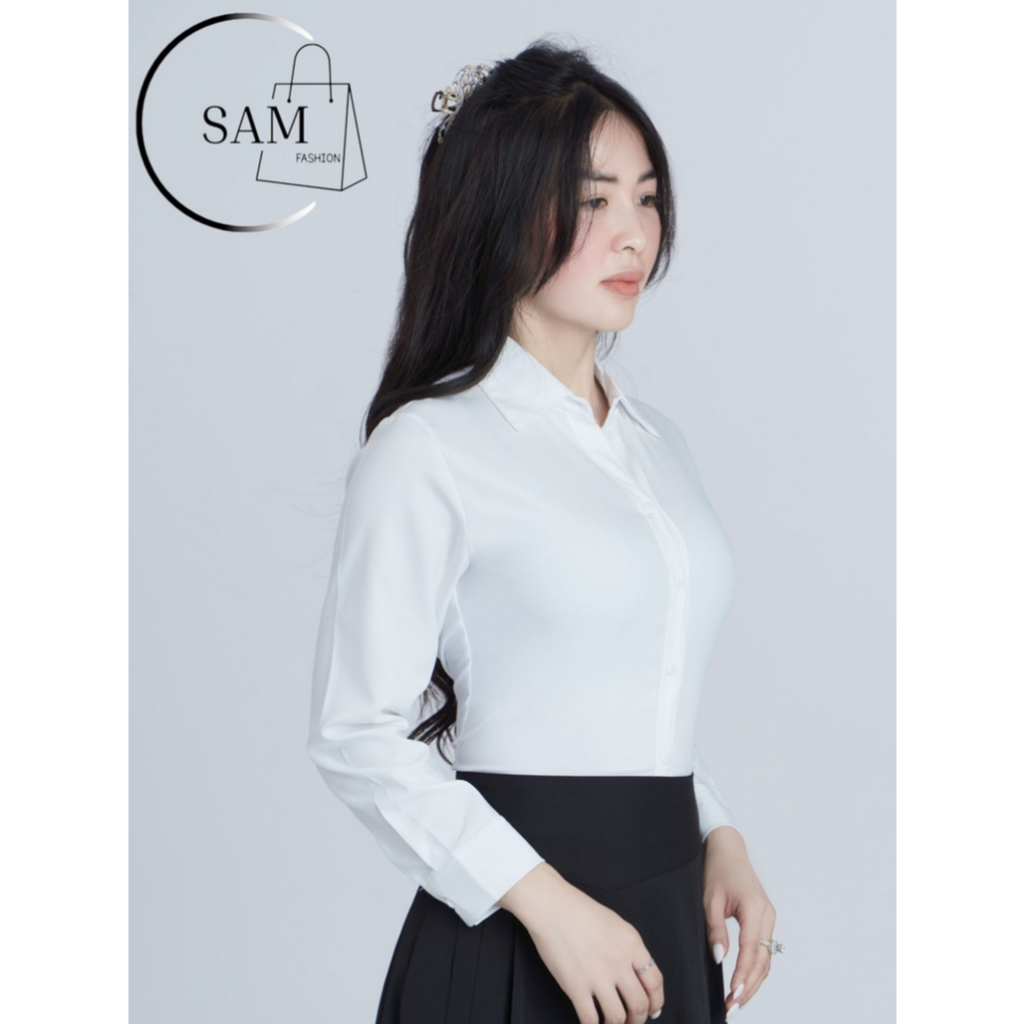 ÁO sơ mi nữ công sơ tay dài,chất vải lụa co giản nhẹ,from body,có size 72kg