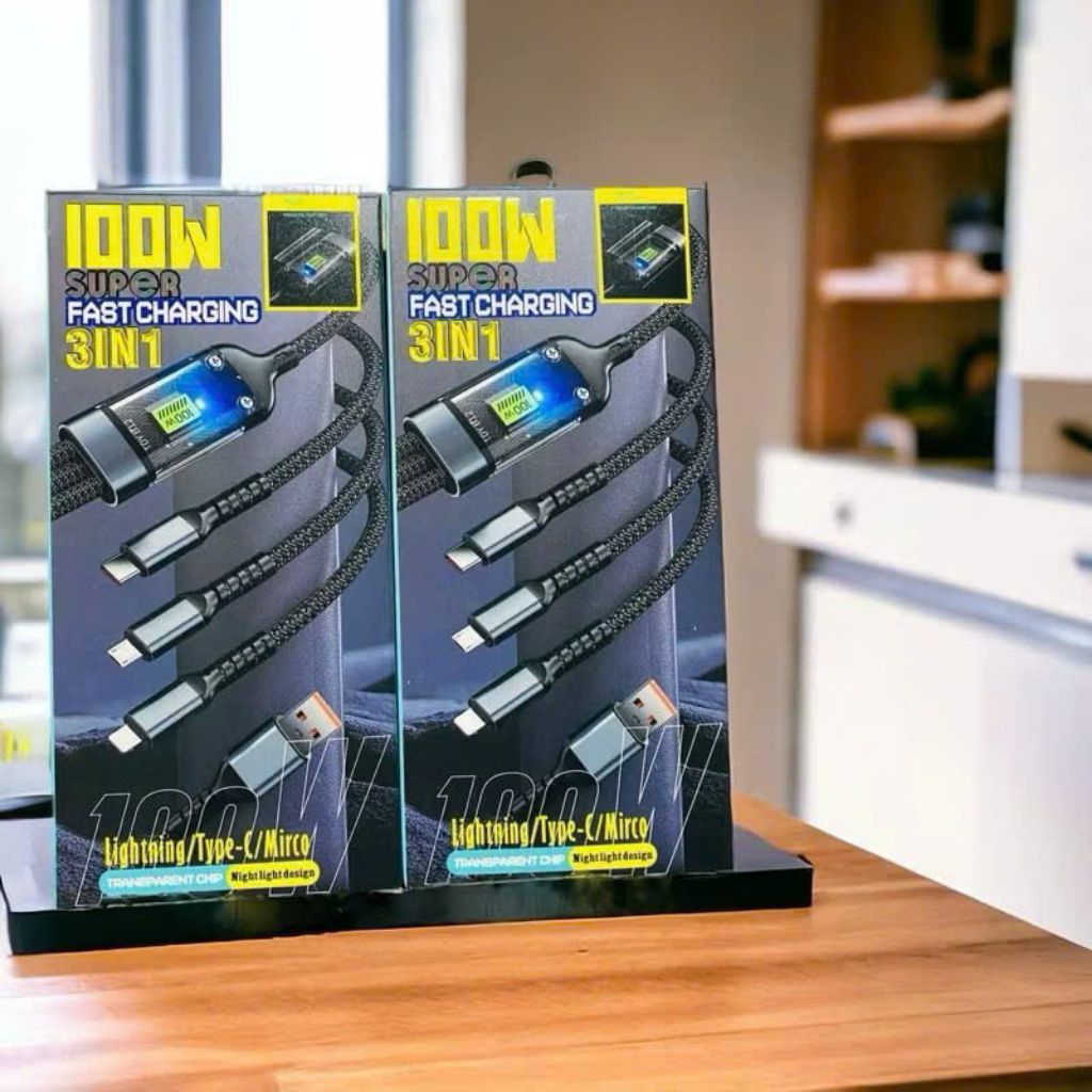 Cáp sạc nhanh 3in1 100w dùng cho tất cả các dòng điện thoại.