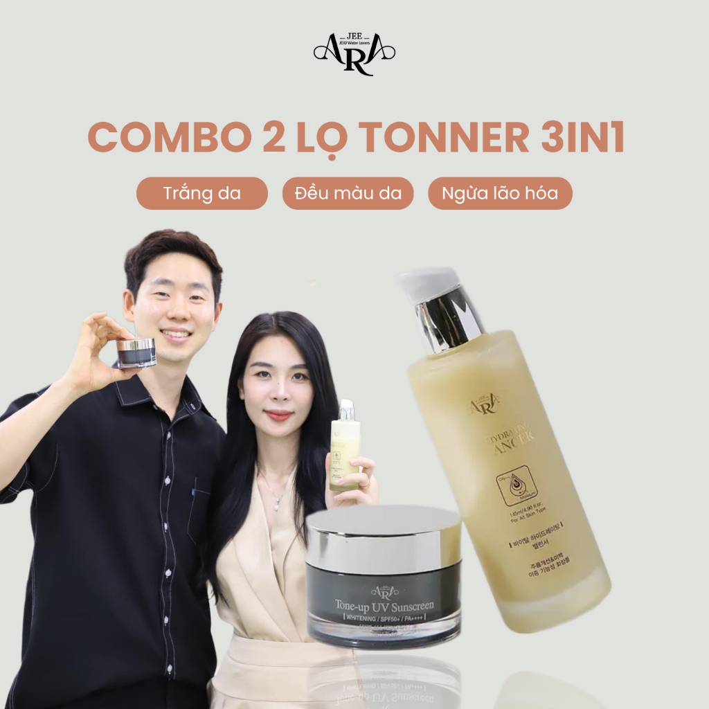 Jeeara Set 2 lọ TONNER 3in1, Kem trắng da chống nắng, ngừa lão hóa da, căng bóng da sản xuất tại Hàn