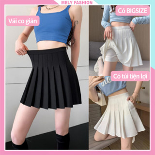 Chân váy tennis xếp ly ngắn Mely Fashion chữ A có túi cạp cao tôn dáng Umi cao cấp co giãn bigsize đen trắng CV73-01