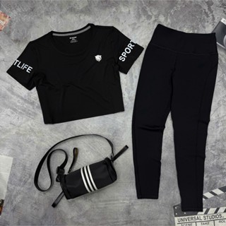 Bộ Đồ Tập Gym Yoga Nữ, Áo Croptop Quần Dài 90 Độ Big Size, Chất Thun Co Dãn 4 Chiều, Mềm Mịn- AT7341