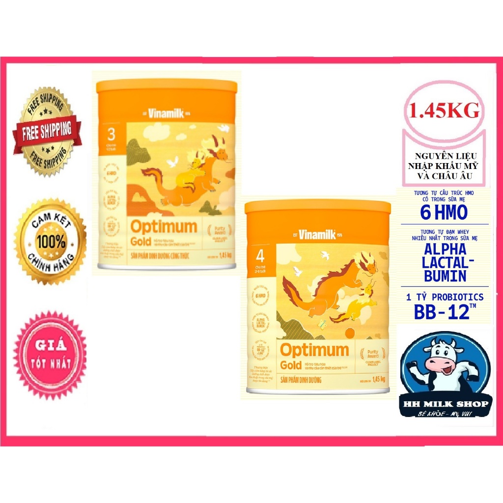 (Quà tặng) Sữa Vinamilk Optimum Gold 6HMO số 3, 4 1.45kg (1450g)