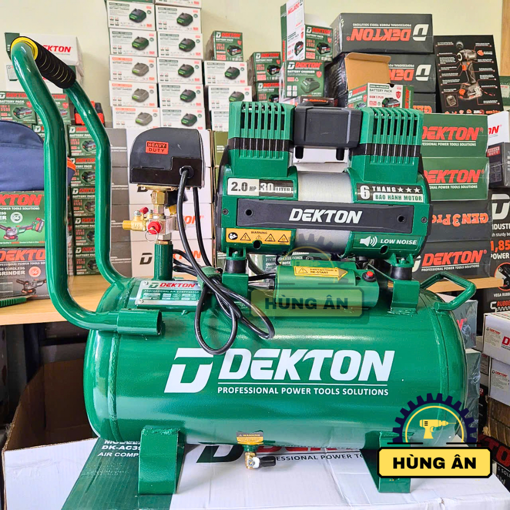 Máy nén khí không dầu giảm âm 30Lít Dekton DK-AC3930PLUS-AC3930PRO/Công suất 2HP-1500W/2piston nạp /