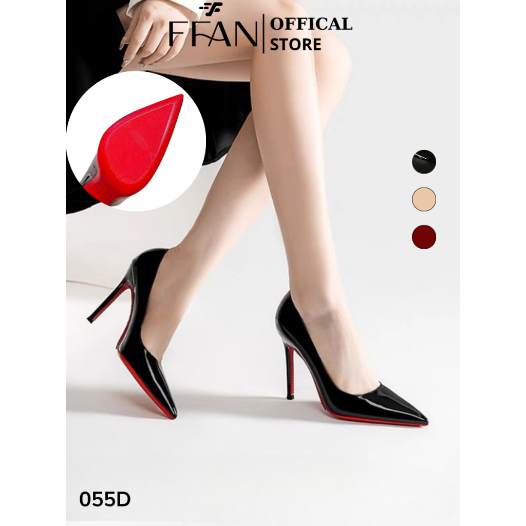 Giày cao gót nữ mũi nhọn gót nhọn [da bóng mềm mại] 055D đế đỏ FFAN STORE 7 9 phân bít mũi big size