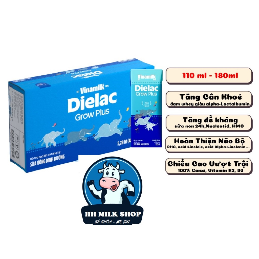 Thùng 48 hộp sữa bột pha sẵn Vinamilk grow plus mẫu voi (growplus+) 110ml