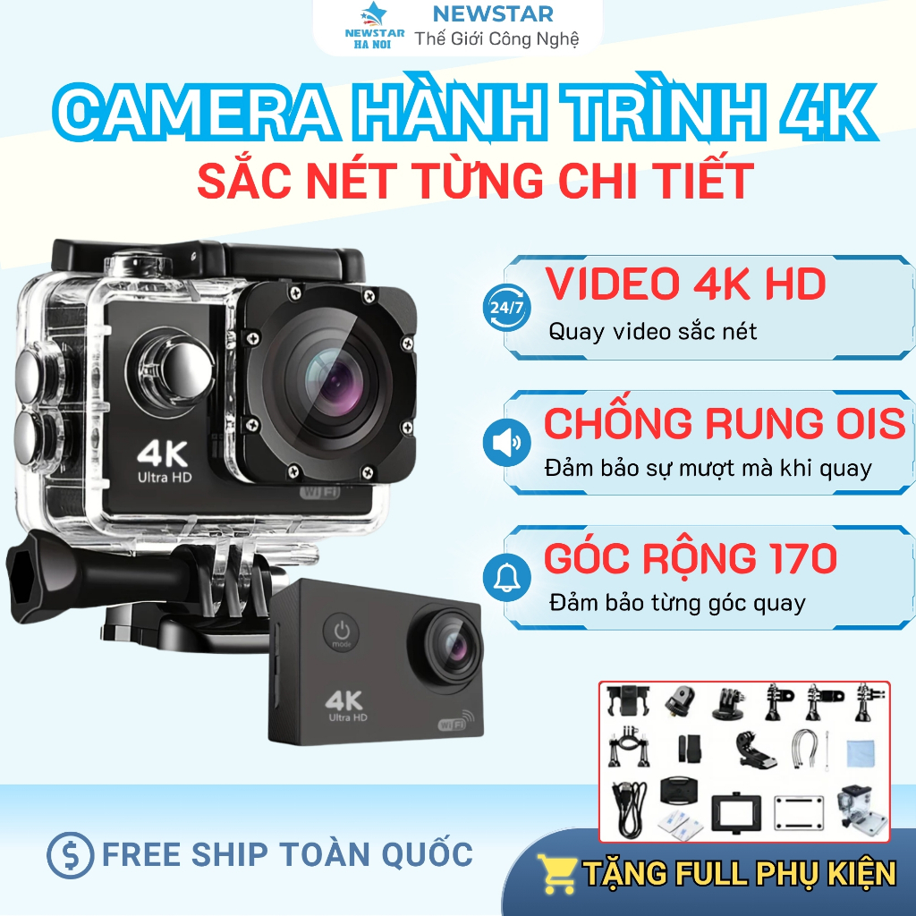 Camera hành trình xe mát gắn mũ bảo hiểm Sport camera 4K, Cam hành trình cho xe máy, xe đạp, đi phượt, di lịch