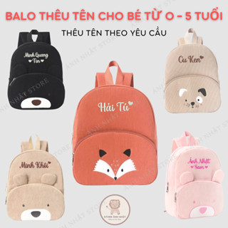 Balo Thêu Tên, Balo Mầm Non dành cho bé từ 0 đến 5 tuổi, đựng đồ dùng, quần áo cho bé đi học, chất liệu nhung tăm