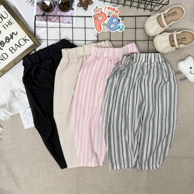 Quần Dài Bé Gái Dáng Baggy Vải Thô Đũi Kẻ Sọc Chất Lượng Cao, Quần Dài Cho Bé BabyBoo -PIBO- BGD