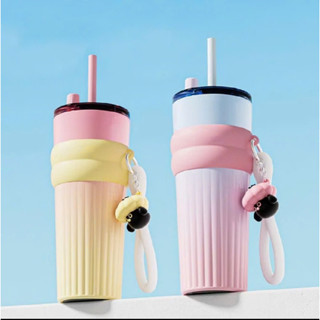  Ly giữ nhiệt tráng sứ 700ml bình giữ nhiệt lót gốm Tặng Kèm Cham có ống hút Móc Treo 