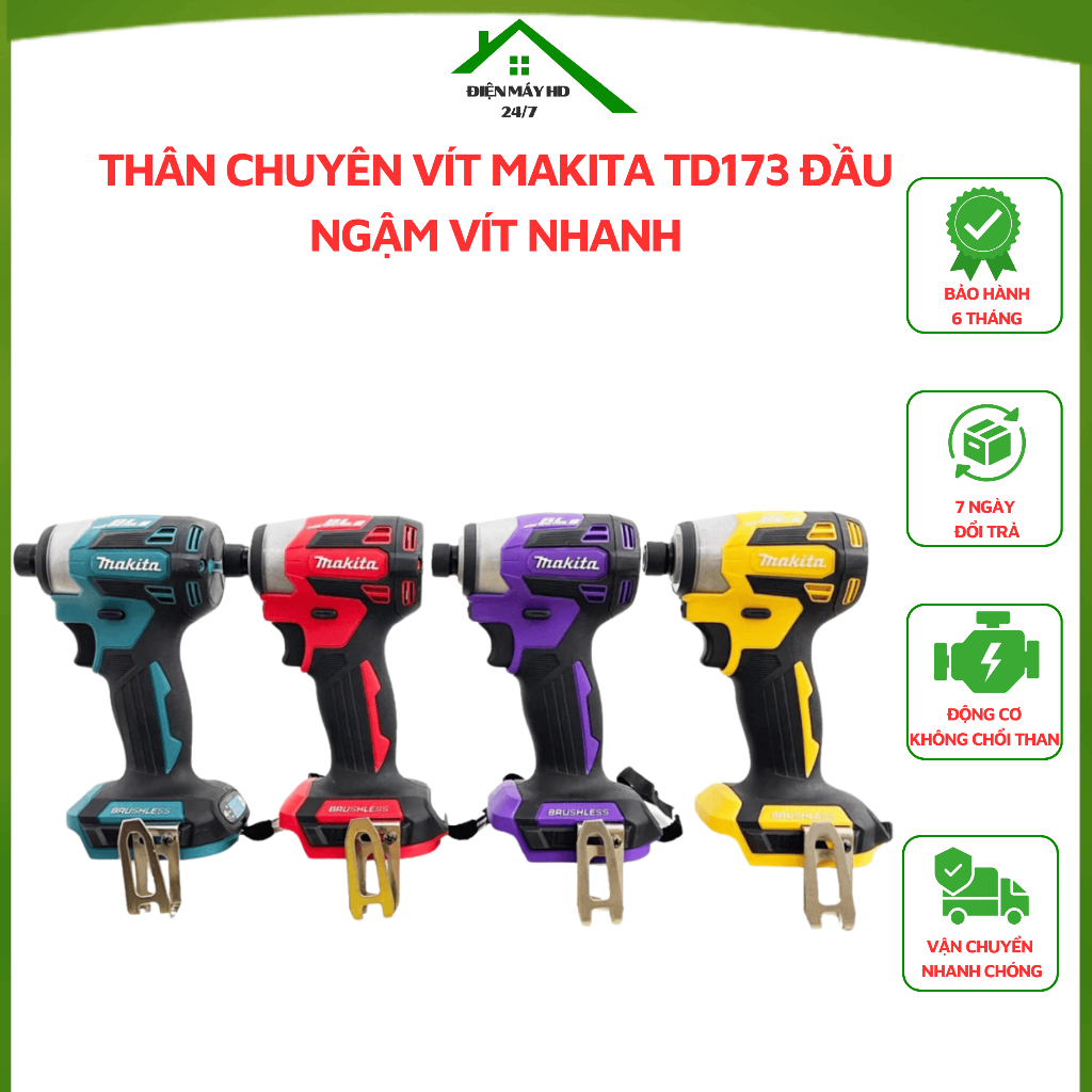 Thân Chuyên Vít MAKITA TD173 Đầu Ngậm Vít Nhanh Không Chổi Than Chân Pin Phổ Thông