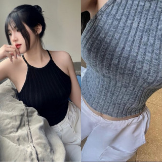 Áo hai dây croptop giả yếm phong cách chất len lông phong cách hồng xám đen xinh VANISA AK774