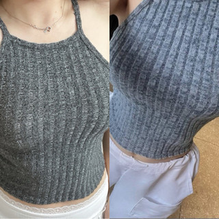  Áo croptop hai dây giả yếm phong cách chất len lông phong cách hồng xám đen xinh VANISA AK774 