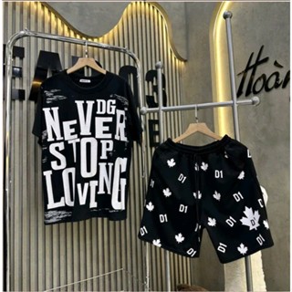 (B004) Bộ quần áo cộc unisex nam nữ in chữ Never - D2, áo phông form rộng in chữ Never mix quần đùi D2