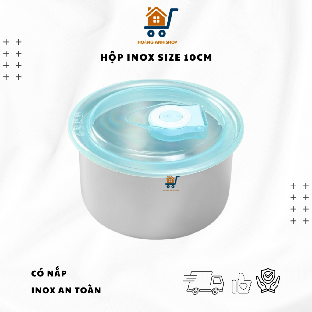 Hộp Inox 304 Size 10cm Nắp Nhựa, Hộp Đựng Thực Phẩm, Trữ Đông, Làm Khay Đá
