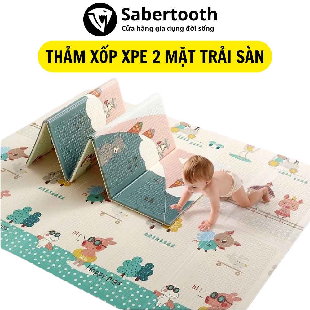 Thảm trải sàn xốp XPE 2 mặt phủ Silicon Hàn Quốc chống thấm chống ngã cho bé tập bò kèm túi 1m8 x 2m