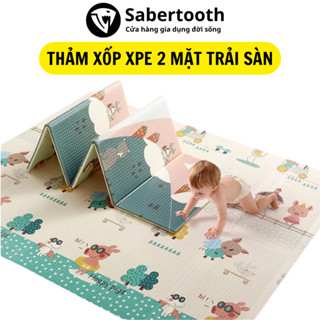 Thảm trải sàn xốp XPE 2 mặt phủ Silicon Hàn Quốc chống thấm chống ngã cho bé tập bò kèm túi 1m8 x 2m