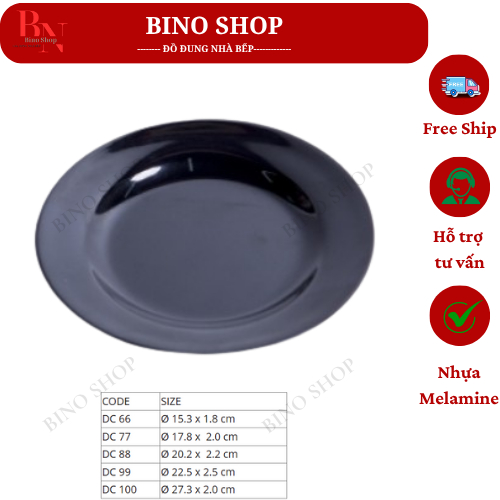 Dĩa Nhựa Melamine Cạn Màu  Đen