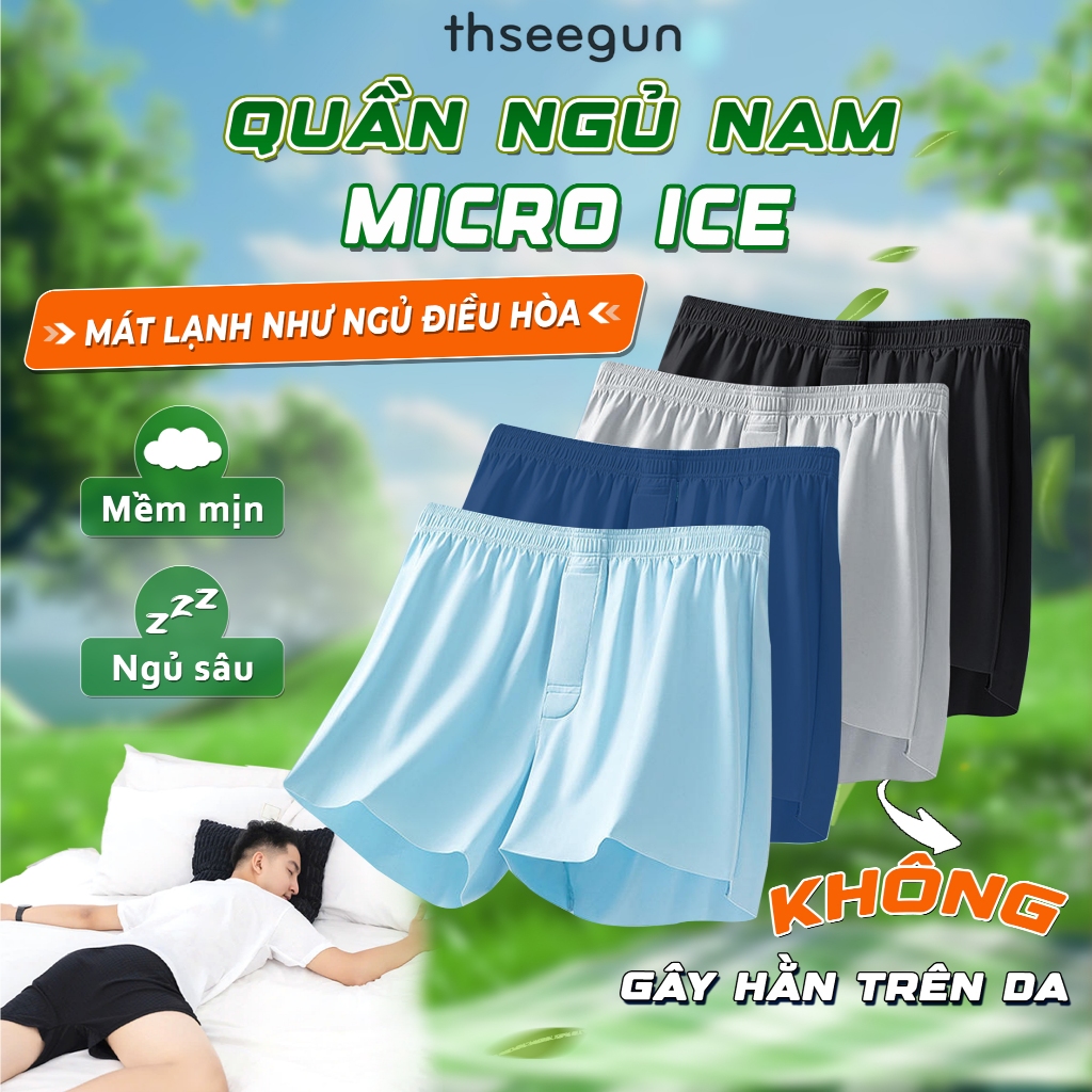 Combo 4 Quần Ngủ Nam Mặc Ở Nhà Thseegun, Chất Liệu Lụa Băng Micro ICE Mặc Siêu Thoáng Mát, Co Giãn, Chất vải mềm mịn