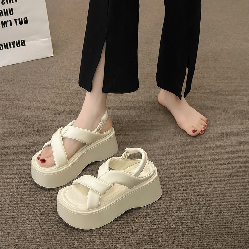 Dép sandal nữ quai chun đế cao su 7cm, dép nữ đế cao